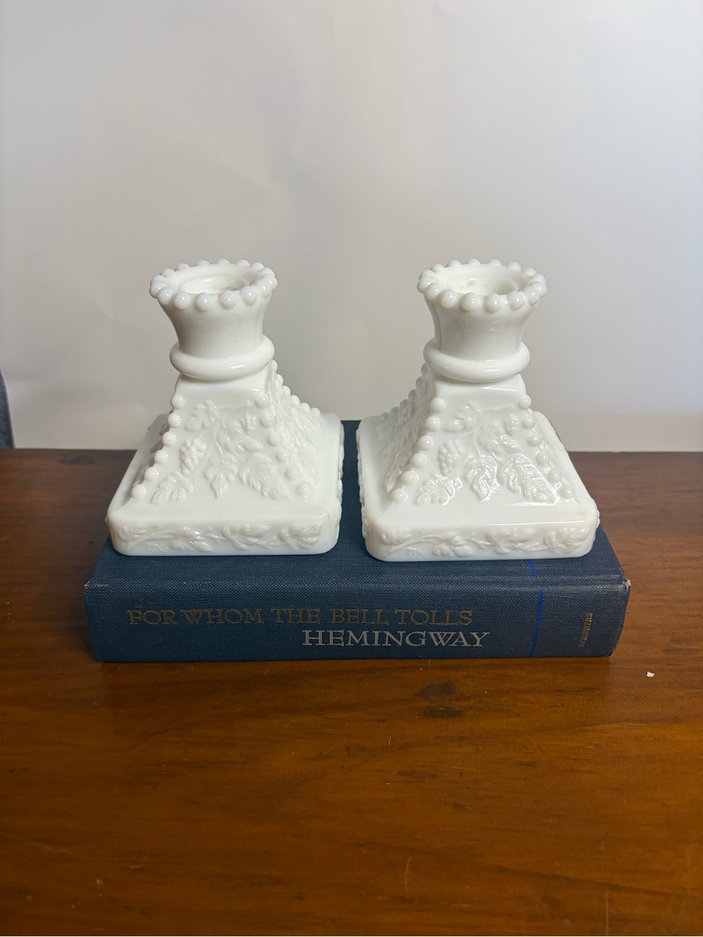 Westmoreland White Milk Glass Hobnail Candlesticks - Pair